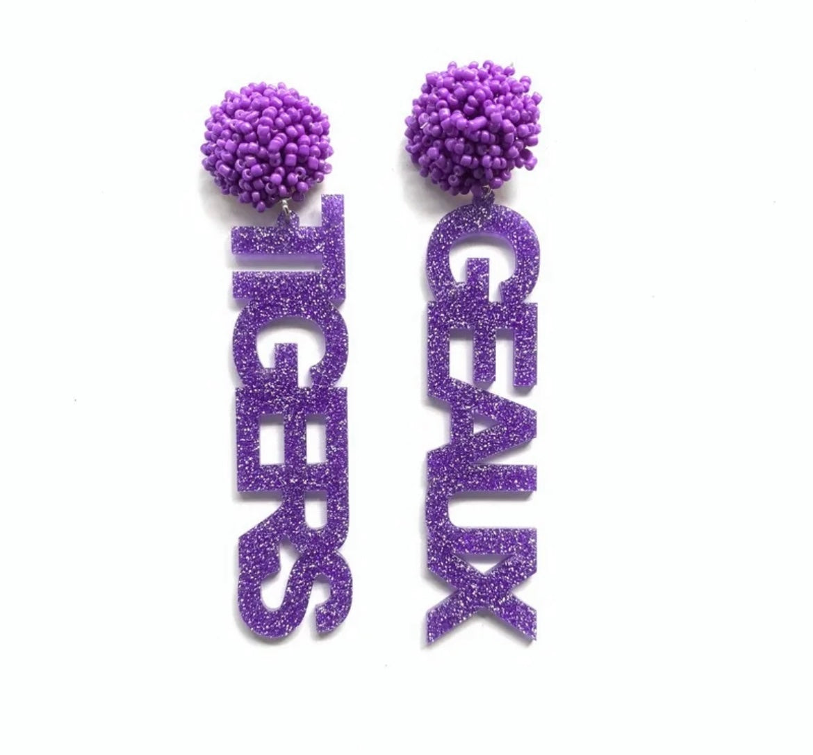 Geaux Tigers Beaded Drop Earrings