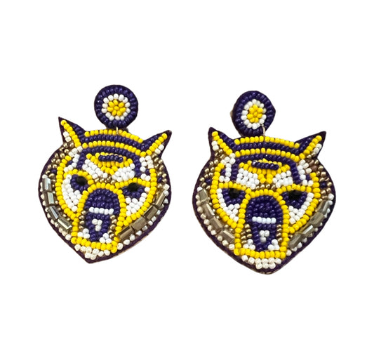 Purple and Gold Tiger Earrings