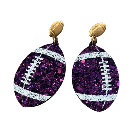 LSU Purple Glitter Football Earrings