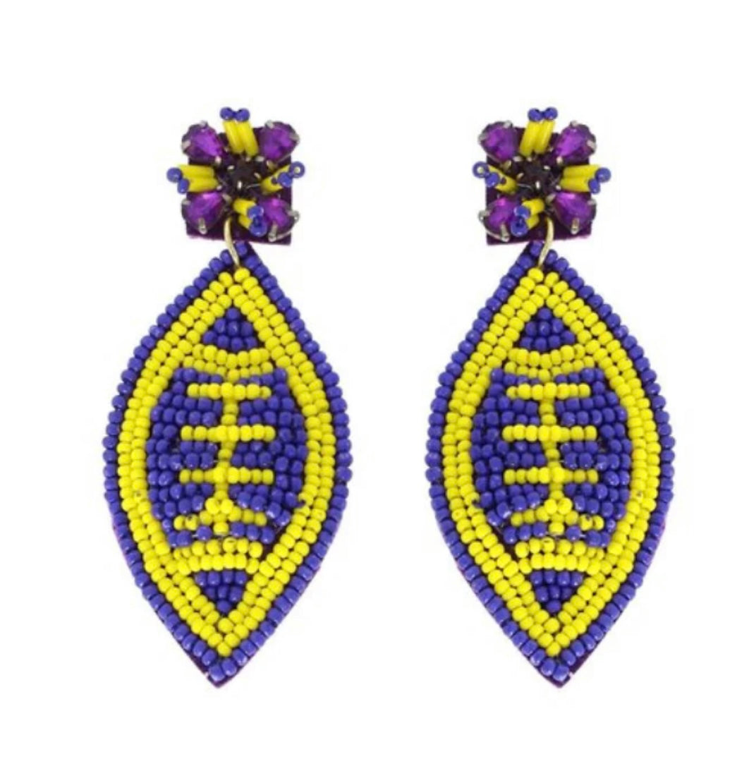 LSU Purple + Gold Football Earrings