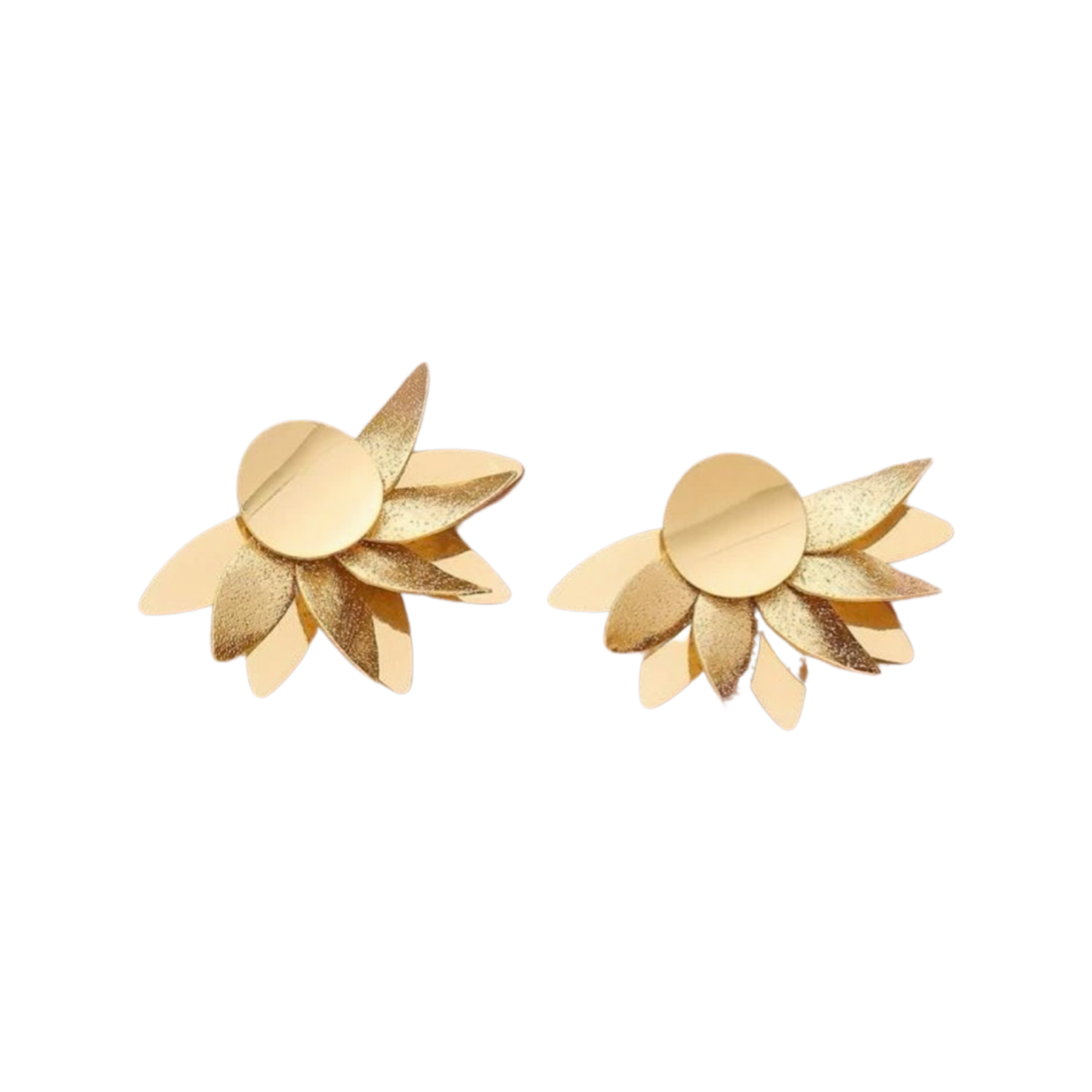 Half Floral Gold Post Earrings