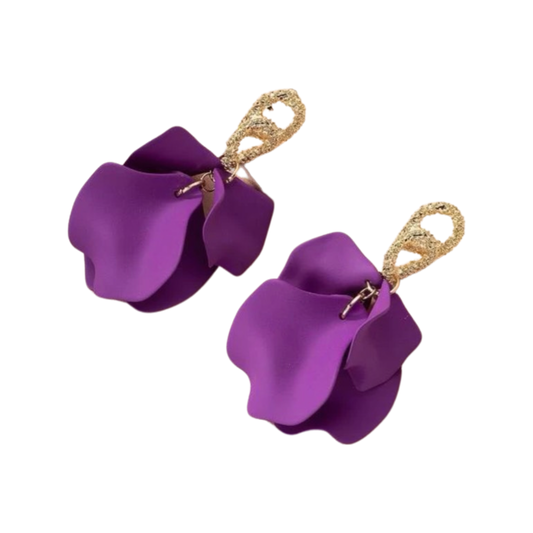 Purple + Gold Floral Dangle Earrings