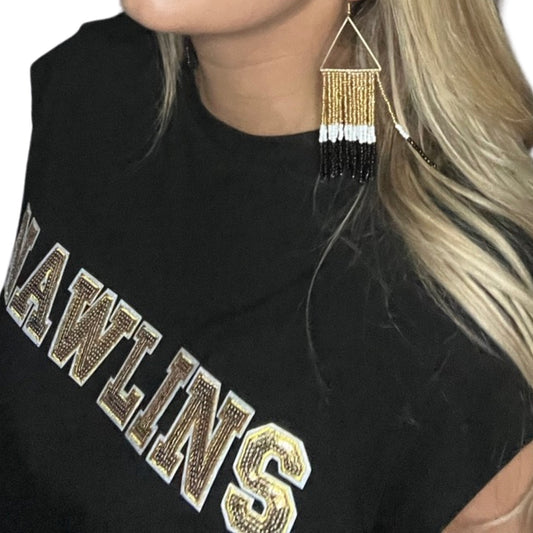 Black + Gold Beaded Tassel Earrings