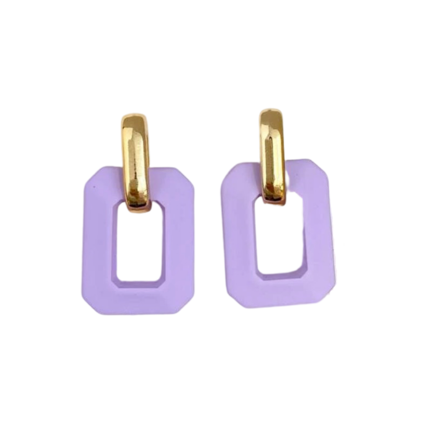 Square Geometric Purple + Gold Earrings