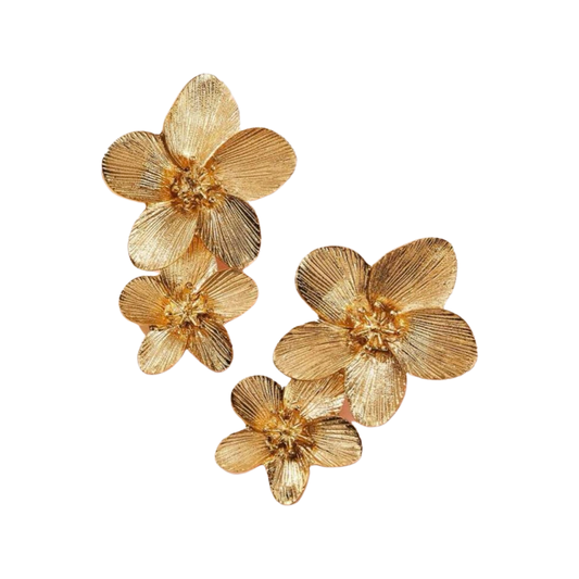 Gold Twin Flower Earrings