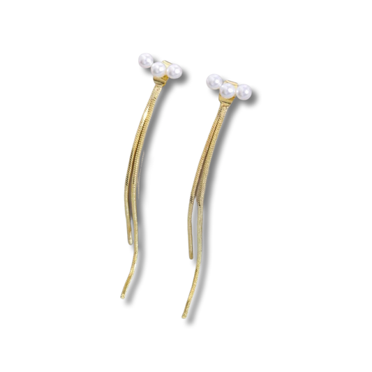 Dainty Triple Pearl Drop Earrings