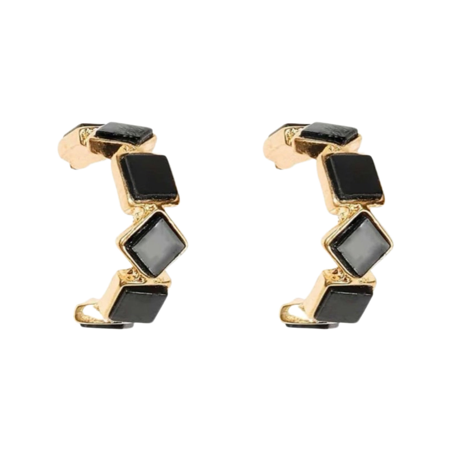 Black and Gold Geometric Hoop Earrings