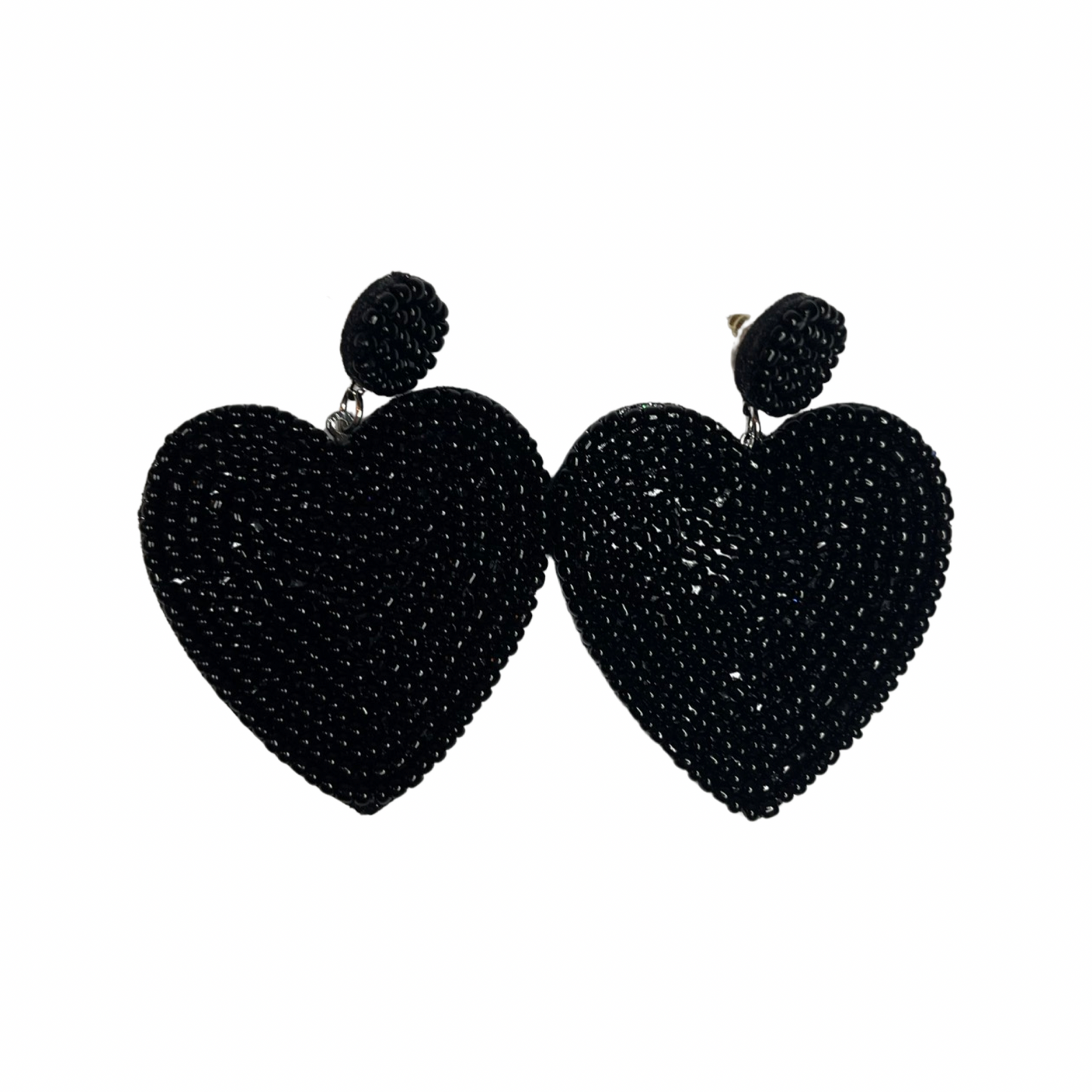 Black Beaded Heart Earrings